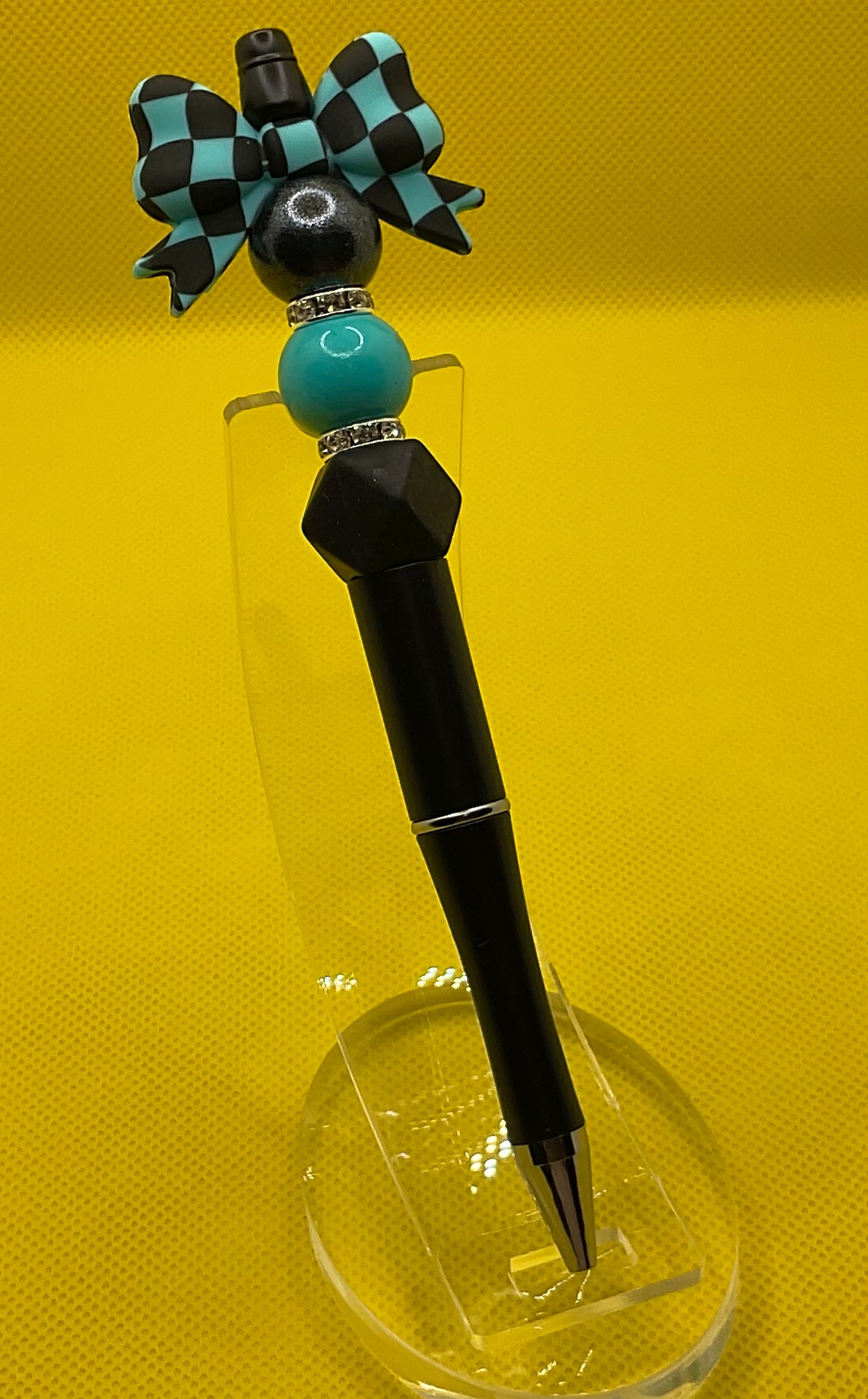 Teal checkered bow || Pen