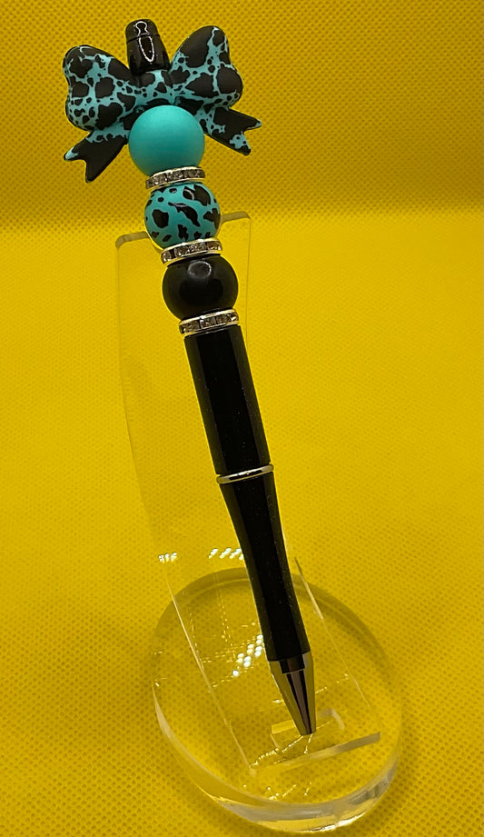 Teal cow print bow || Pen